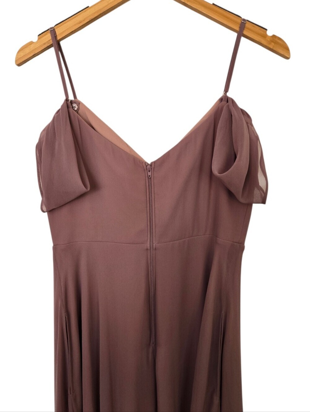 🌸 Birdy Grey Mauve Chiffon Bridesmaid Dress | Romantic Flutter Sleeve Midi Maxi - Picture 6 of 6